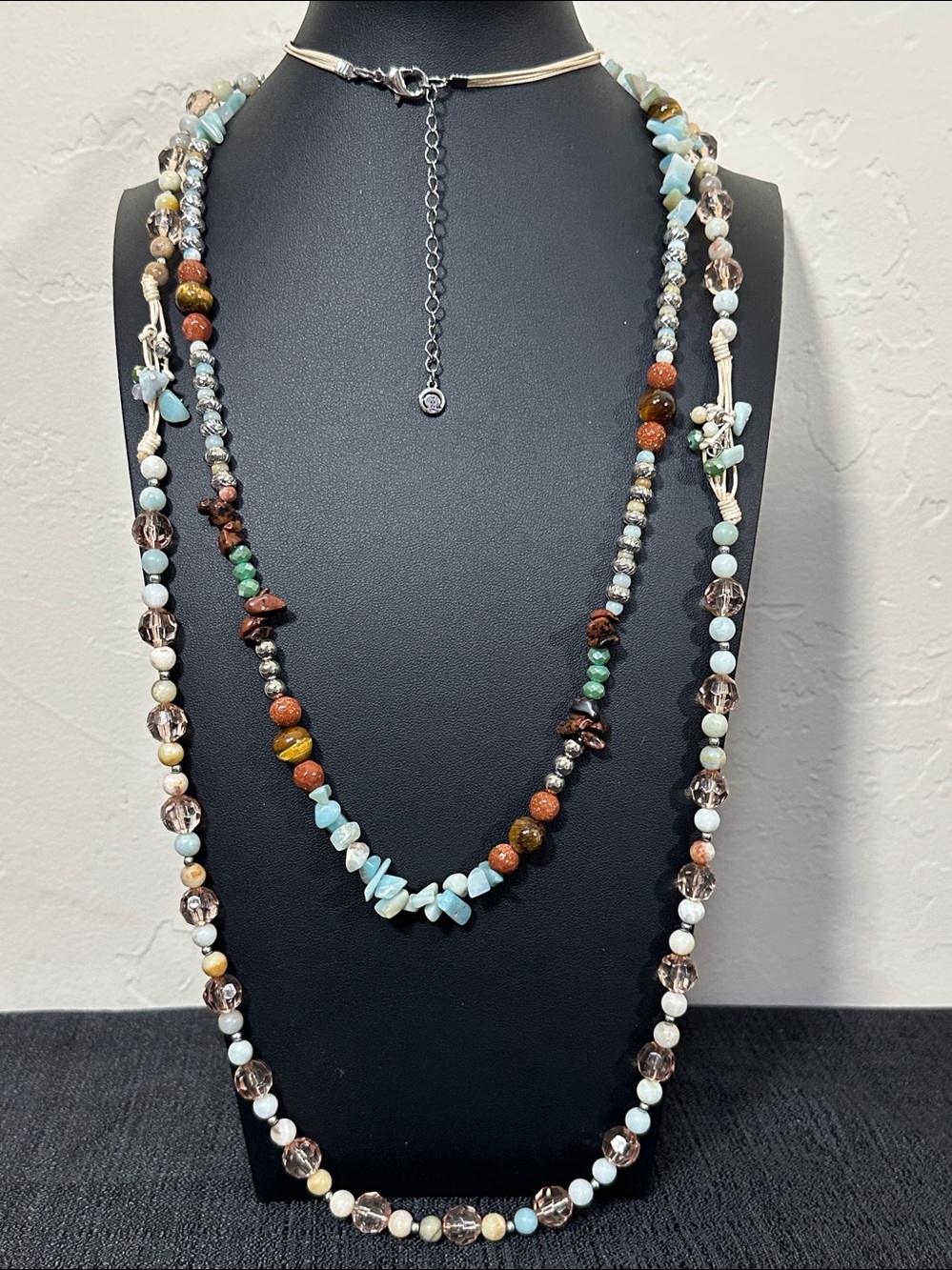 Cato C 1946 Boho Mixed Media Two Strand Beaded Statement Necklace